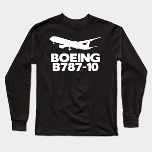 Boeing B787-10 Silhouette Print (White) Long Sleeve T-Shirt